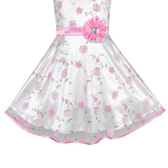 Girls Dress Pink Floral Tulle Birthday Party Wedding Size 4-12 Years