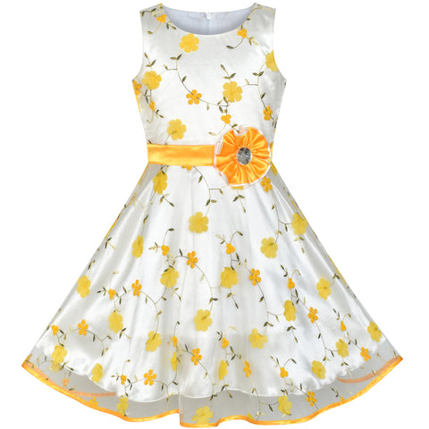 Girls Dress Yellow Floral Tulle Birthday Party Wedding Size 4-12 Years