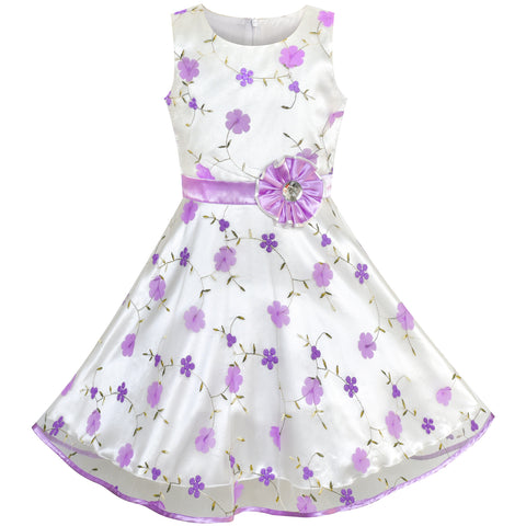 Girls Dress Purple Floral Tulle Birthday Party Wedding Size 4-12 Years