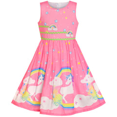 Girls Dress Pink Unicorn Rainbow Summer Sundress Size 4-12 Years