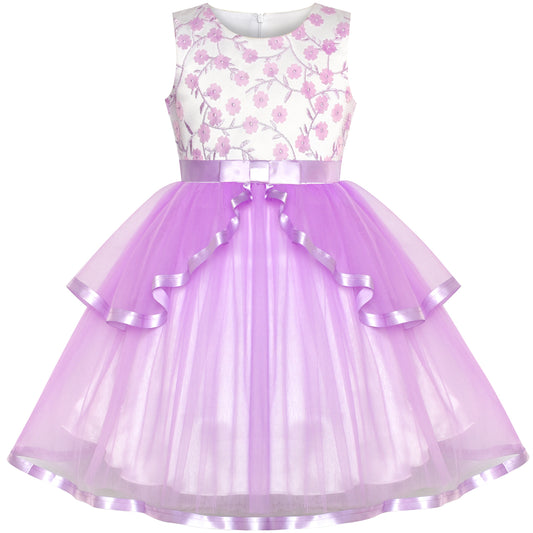 Flower Girls Dress Tiered Skirt Bridesmaid Wedding Size 4-12 Years