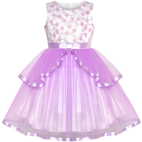 Flower Girls Dress Purple Tiered Skirt Bridesmaid Wedding Size 6-12 Years