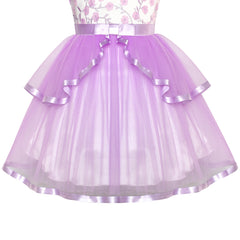 Flower Girls Dress Purple Tiered Skirt Bridesmaid Wedding Size 6-12 Years