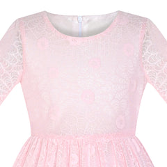 Girls Dress Pink Lotus Sleeve Lace Princess Party Dress Size 5-12 Years