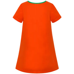 Girls Casual Dress Cotton Short Sleeve Orange Embroidered Size 2-6 Years