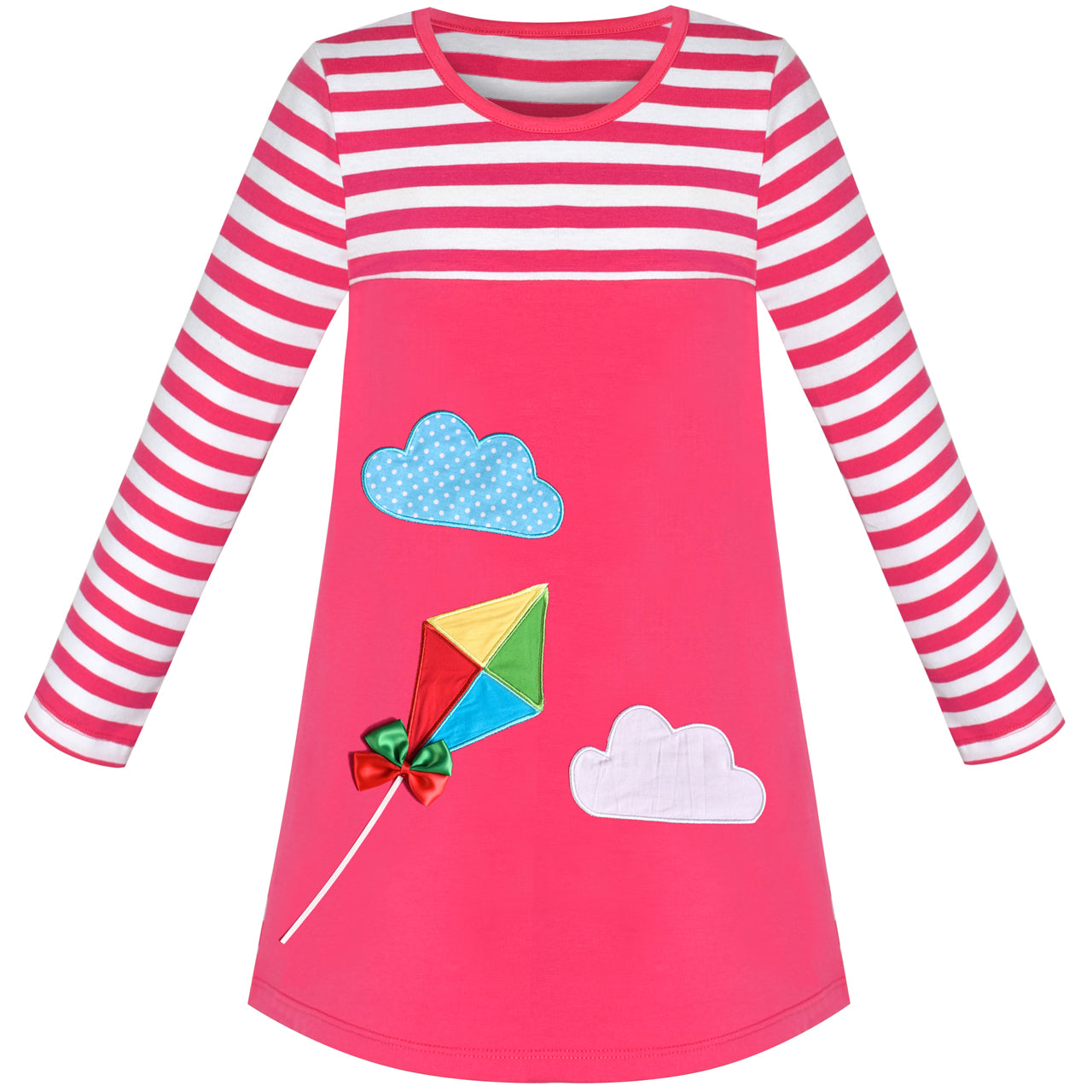 Girls Casual Dress Cotton Long Sleeve Kite Cloud Embroidered Size 2-8 Years