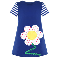 Girls Casual Dress Cotton Short Sleeve Flower Embroidered Size 2-6 Years