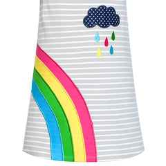 Girls Casual Dress Cotton Short Sleeve Rainbow Embroidered Size 2-6 Years