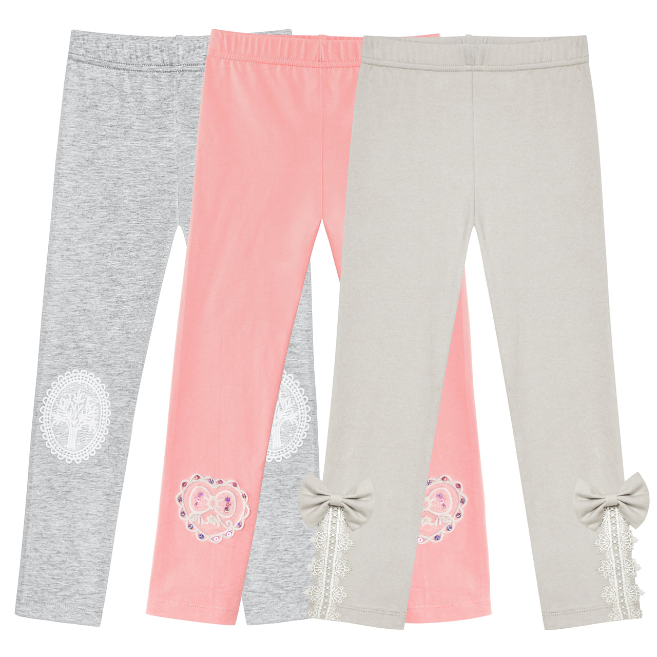 Girls Pants 3-Pack Cotton Leggings Lace Stretchy Kids Toddler Size 2-8 Years