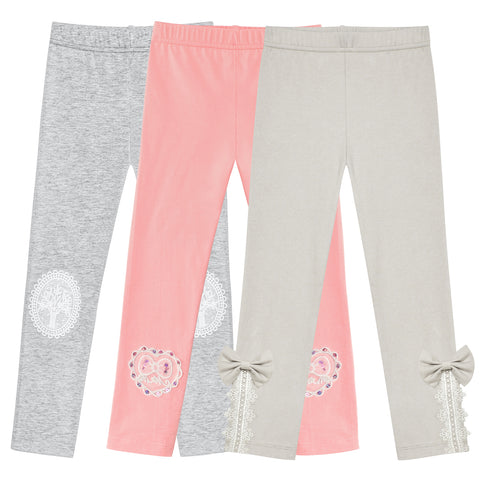 Girls Pants 3-Pack Cotton Leggings Lace Stretchy Kids Toddler Size 2-8 Years