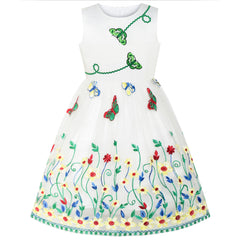 Girls Dress Butterfly Flower Party Birthday Size 6-12 Years