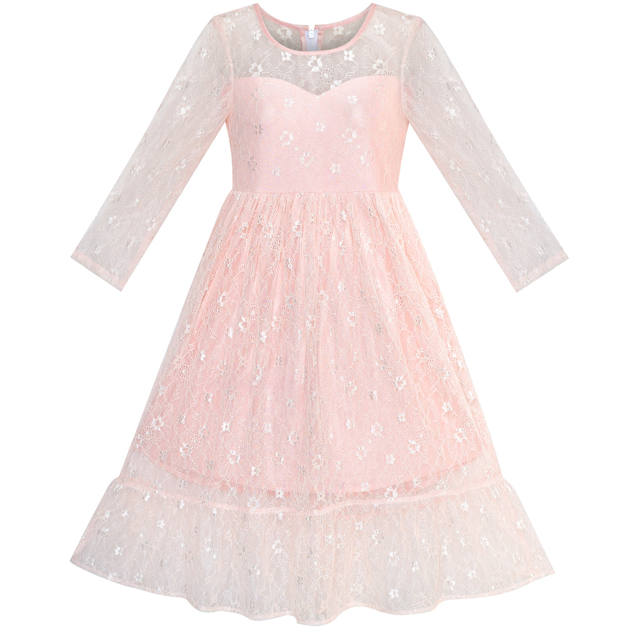 Girls Dress Lace Long Sleeve Maxi Wedding Party Size 6-14 Years