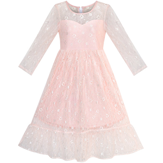 Girls Dress Lace Long Sleeve Maxi Wedding Party Size 6-14 Years