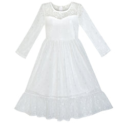 Girls Dress Lace Long Sleeve Off White Wedding Party Size 7-14 Years