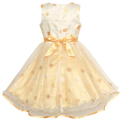 Girls Dress Champagne Dot Bow Tie Wedding Party Bridesmaid Size 2-10 Years