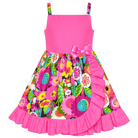Girls Dress Cold Shoulder Green Pink Hi-low Dress Size 4-8 Years