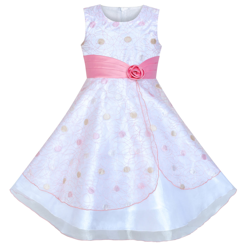 Flower Girls Dress Dot Tulle Pink Wedding Party Bridesmaid Size 4-12 Years