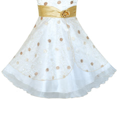 Flower Girls Dress Dot Champagne Wedding Party Bridesmaid Size 4-12 Years