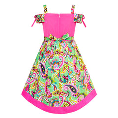 Girls Dress Cold Shoulder Paisley Green Pink Hi-low Dress Size 6-12 Years
