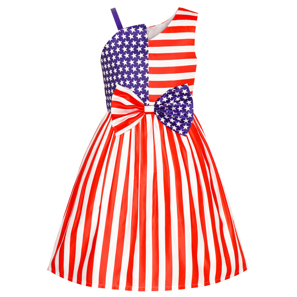 Girls Dress American Flag National Day Party Stars Dress Size 6-12 Years