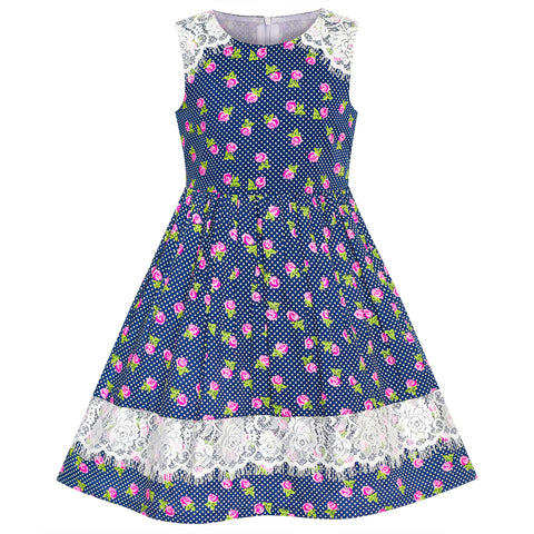Girls Dress Flower Summer Casual Dress Lace Size 5-14 Years