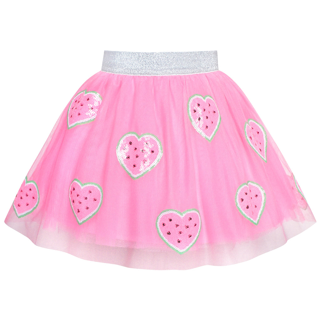 Sunny Fashion Girls Skirt Pink Heart Sequins Sparkling Tutu Dancing