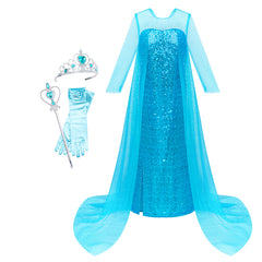 Girls Dress Princess Dress Elsa Costumes Magic Wand Crown Size 4-10 Years