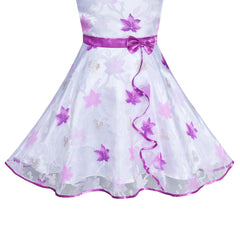 Girls Dress Maple Leaf Purple Wedding Party Birthday Size 4-12 Years