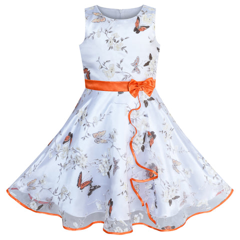 Girls Dress Butterfly Orange Wedding Party Birthday Size 4-12 Years