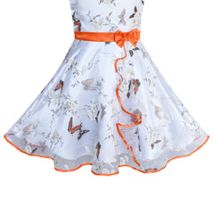 Girls Dress Butterfly Orange Wedding Party Birthday Size 4-12 Years