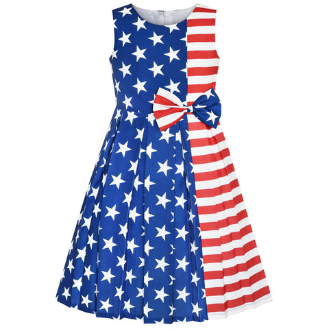 Girls Dress American Flag National Day Party Dress Size 4-14 Years