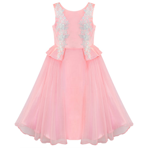 Flower Girls Dress Pink Lace Wedding Party Birthday Size 6-12 Years