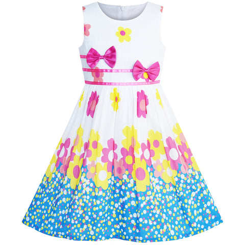 Girls Dress Flower Purple Bow Tie Summer Sundress Size 4-12 Years