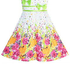 Girls Dress Flower Green Bow Tie Summer Sundress Size 4-12 Years
