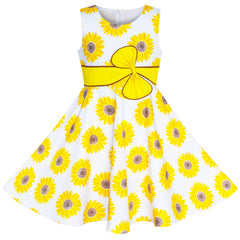 2 Pieces Girls Dress Hat Yellow Flower Party Holiday Size 4-12 Years