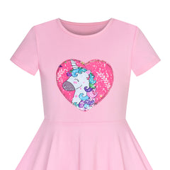 Girls Dress Unicorn Pink Short Sleeve Causal Everyday Size 4-8 Years