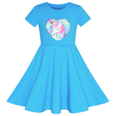Girls Dress Unicorn Blue Short Sleeve Causal Everyday Size 4-8 Years