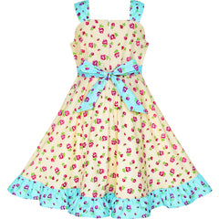 Girls Dress Flower Floral Bow Tie Summer Tank Sundress Size 4-8 Years