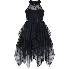 Girls Dress Black Halter Lace Star Tutu Dancing Party Size 6-12 Years
