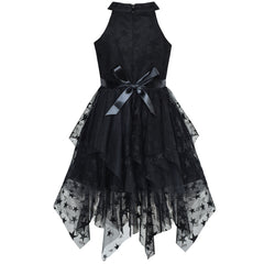 Girls Dress Black Halter Lace Star Tutu Dancing Party Size 6-12 Years
