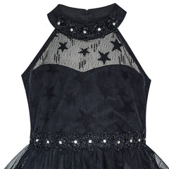 Girls Dress Black Halter Lace Star Tutu Dancing Party Size 6-12 Years