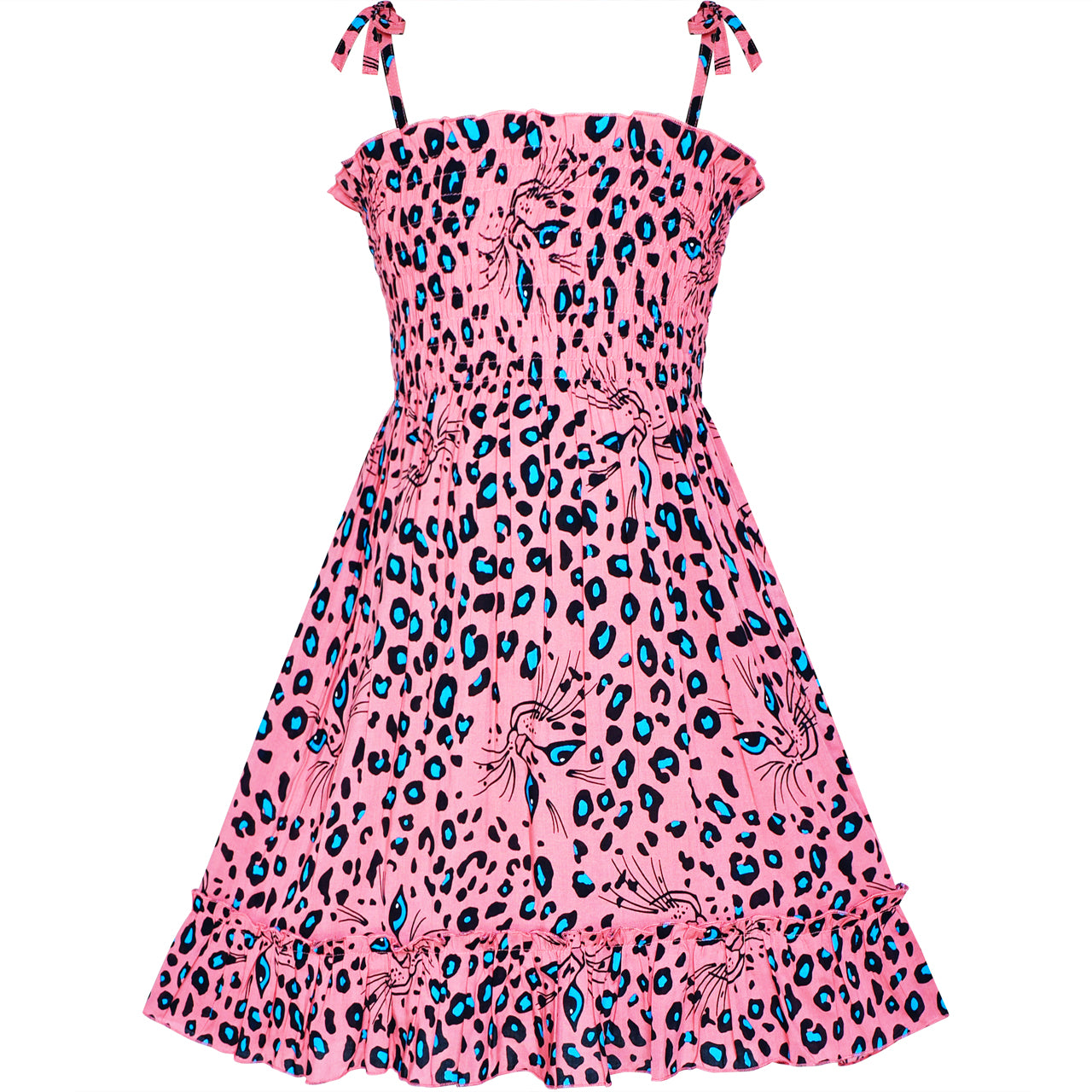 Girls Dress Tank Smocked Dress Cat Leopard Size 2-14 Years