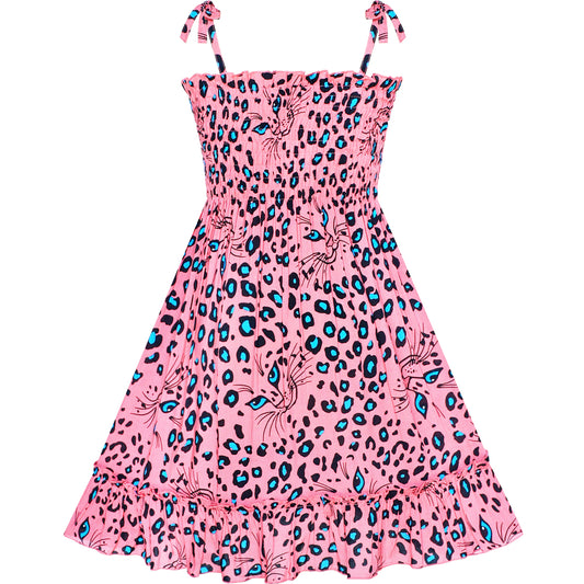 Girls Dress Tank Smocked Dress Cat Leopard Size 2-14 Years