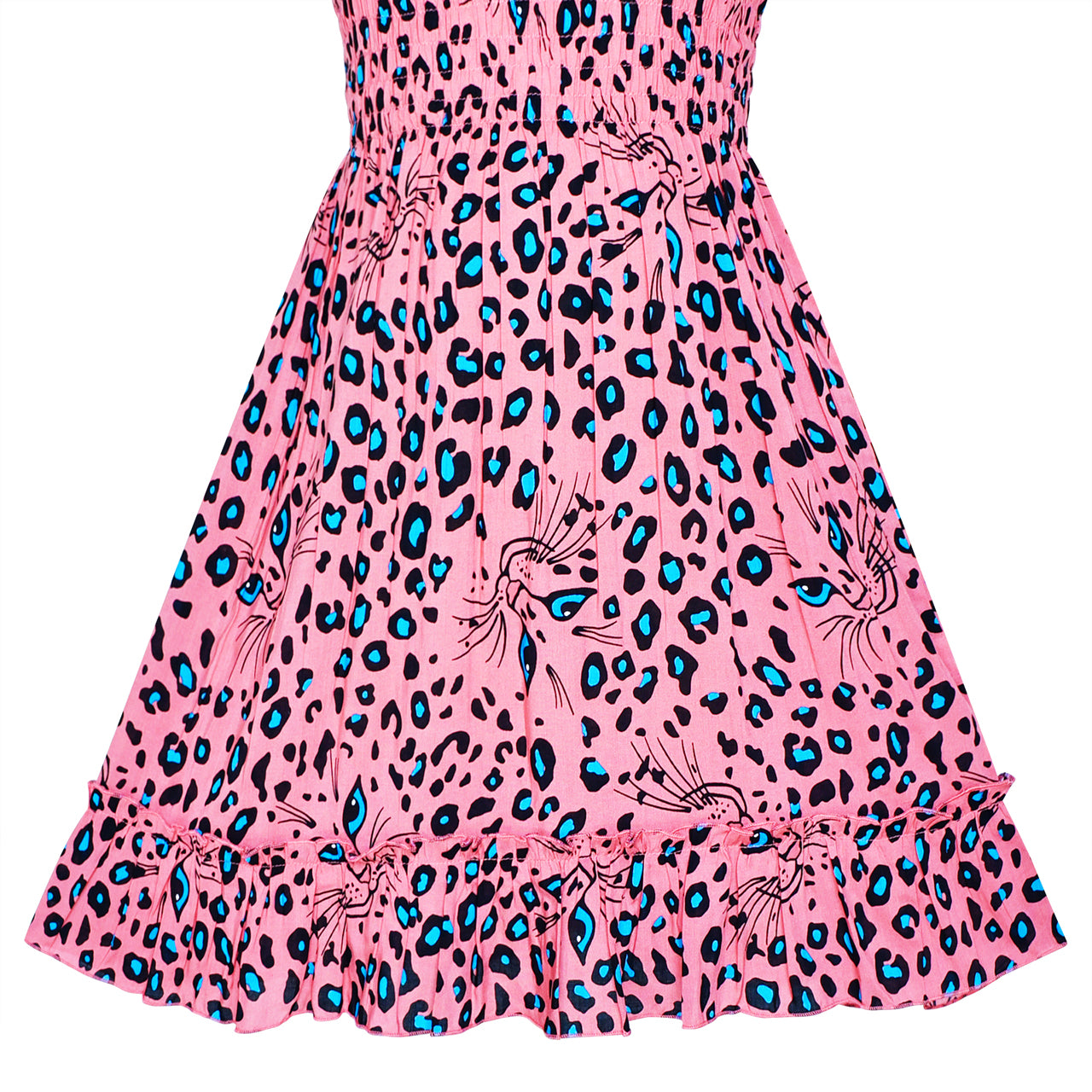 Girls Dress Tank Smocked Dress Cat Leopard Size 2-14 Years
