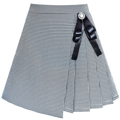 Girls Skirt Pleated Plaid Skirt Black White Back School Uniform Size 6-14 Years