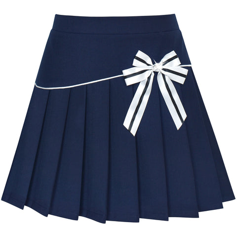 Girls Skirt Navy Blue Pleated Bow Tie Back School Uniform Size 6-14 Years