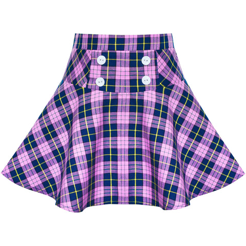 Girls Skirt Purple Tartan School Stretchy Uniform Back School Size 6-14 Years