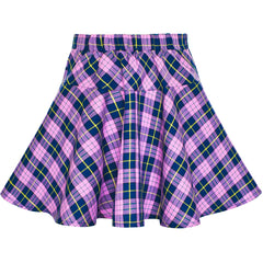 Girls Skirt Purple Tartan School Stretchy Uniform Back School Size 6-14 Years