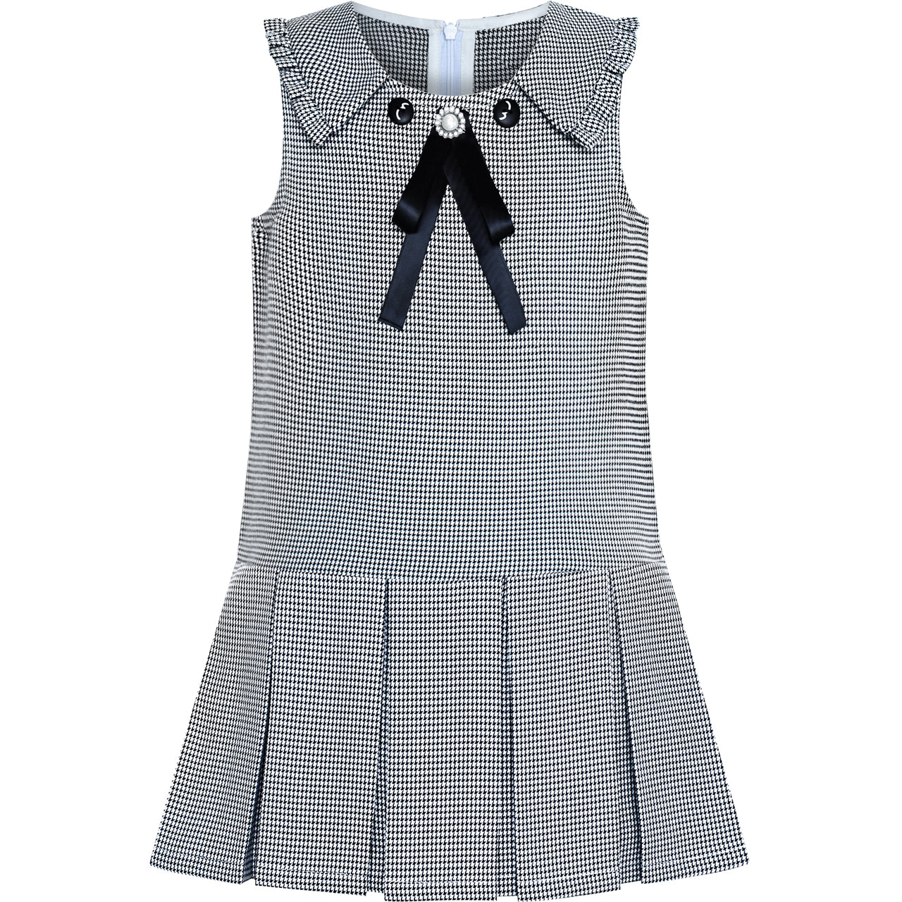 Sunny Fashion Girls Pink Plaid A-Line Dress with Bow Tie Collar