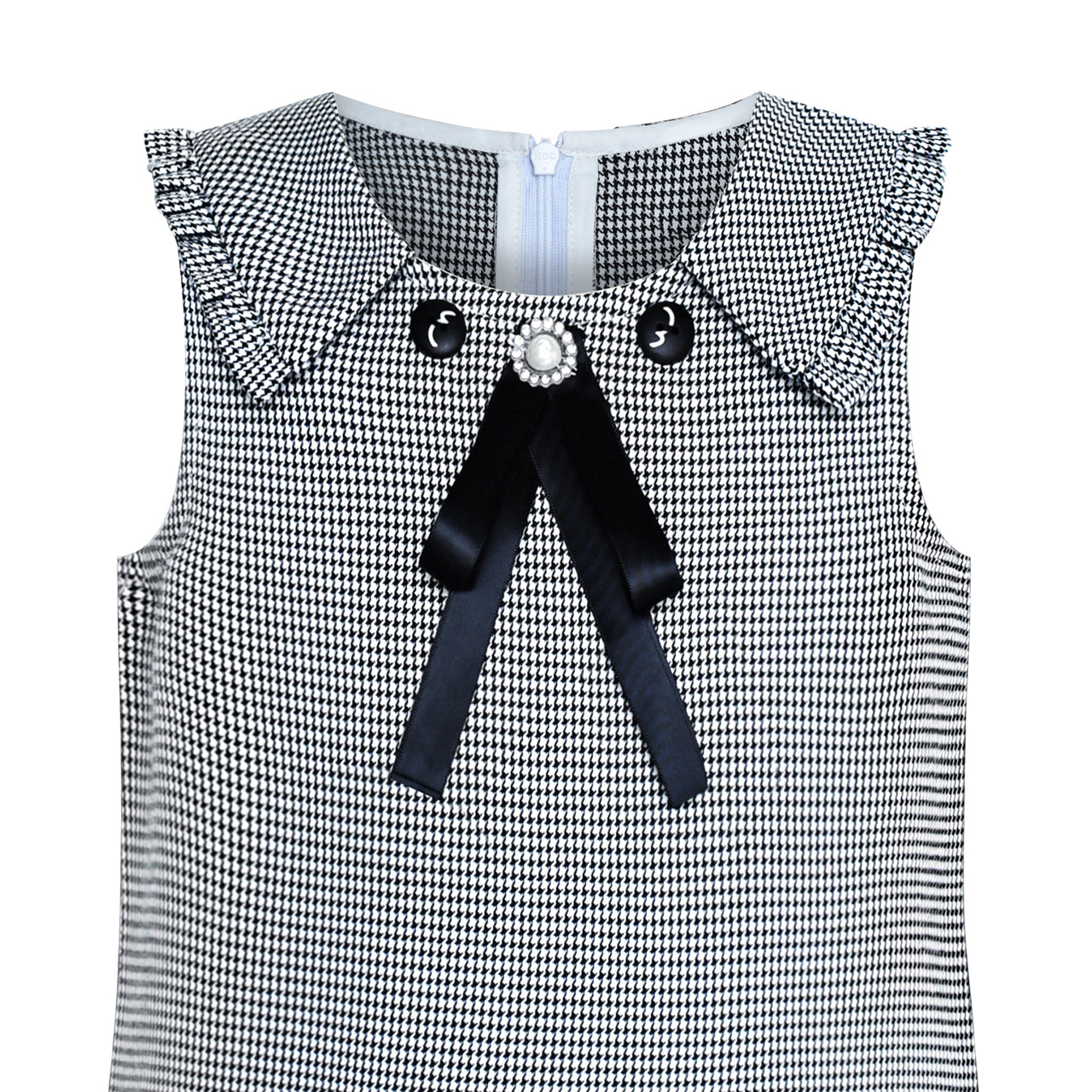 Sunny Fashion Girls Pink Plaid A-Line Dress with Bow Tie Collar